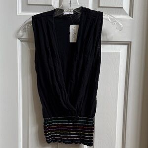 Sweet Pea Black Sleeveless Top with Multicolor Striped Hem